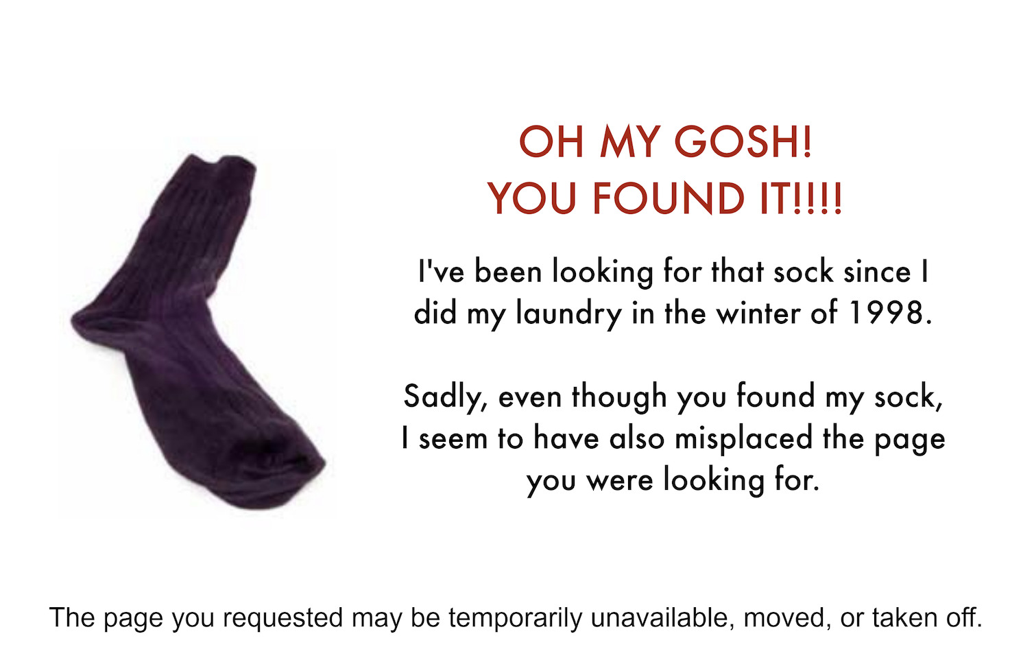 404 error page with sock picture