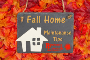 Fall Home Maintenance Tips with a chalkboard with a wood house and fall leaves