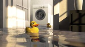 flooded basement with rubber ducky floating in it
