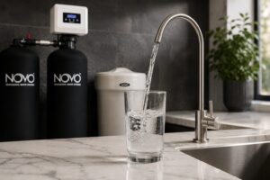 Filtered water being dispersed from a water tap