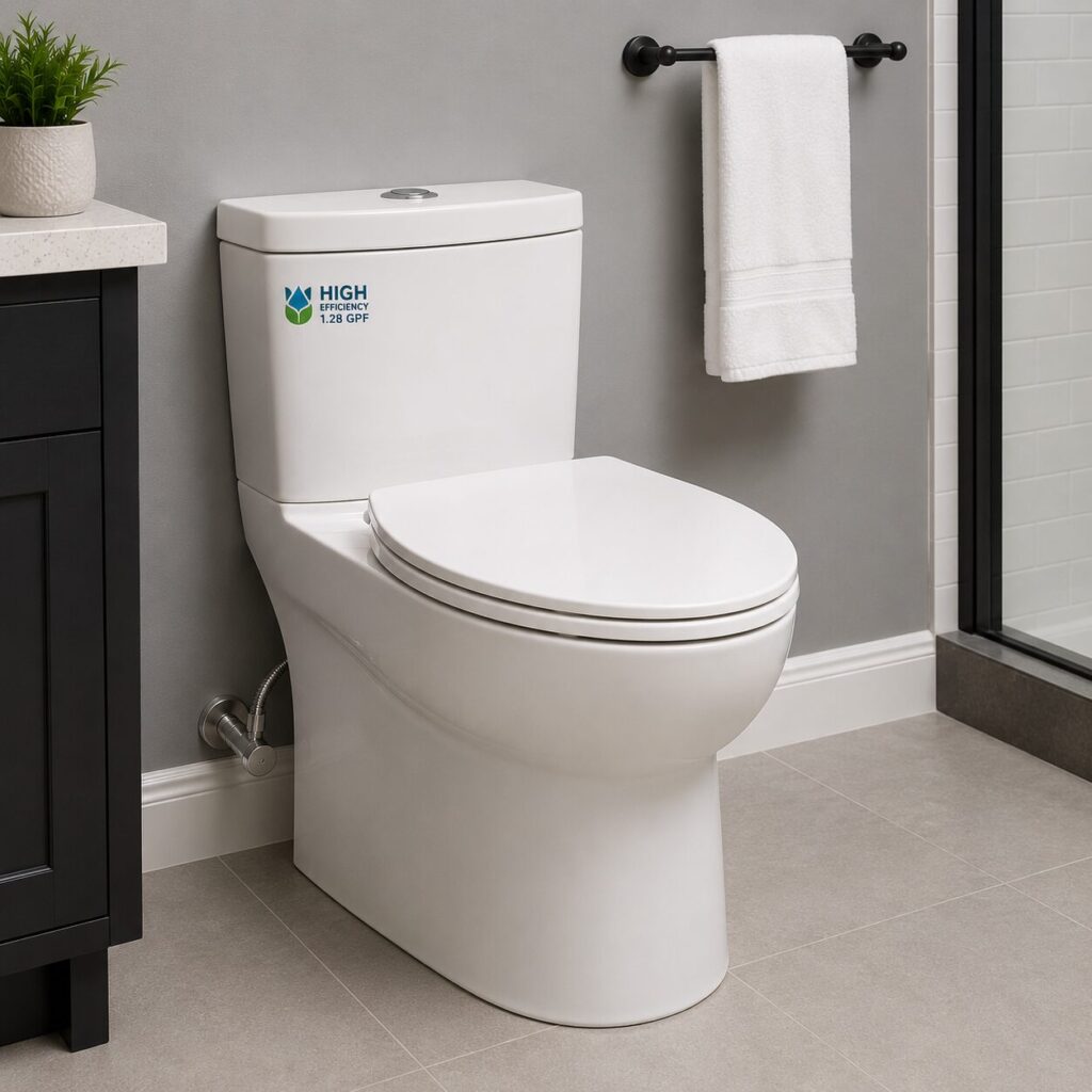 High-efficiency toilet installation in Saskatoon by Perfection Plumbing