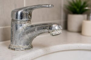 Mineral build-up on a faucet