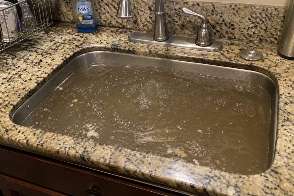 Plugged kitchen sink