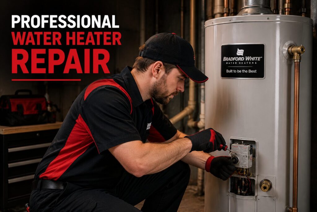 Perfection Plumbing technician professionally installing a new water heater in Saskatoon