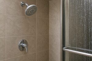 Soap scum on bathroom shower