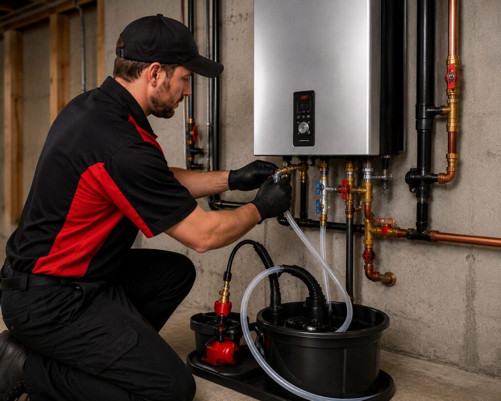 Annual tankless water heater maintenance service in Saskatoon by Perfection Plumbing