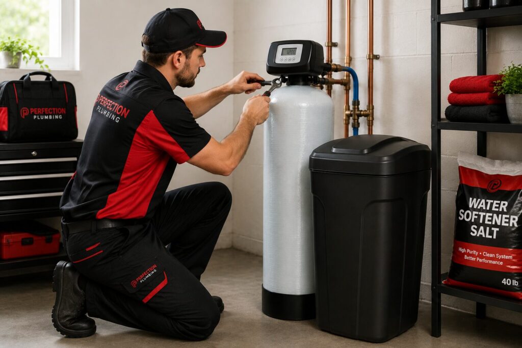 Technician doing a Water Softener Installation