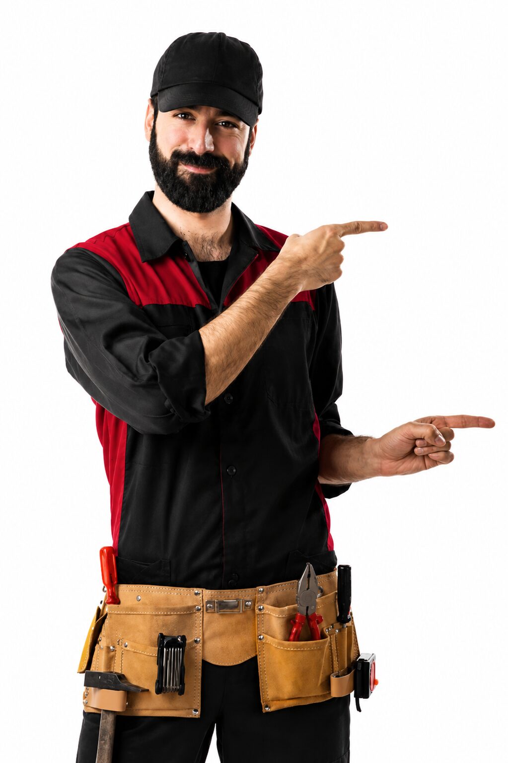 Technician pointing to his left