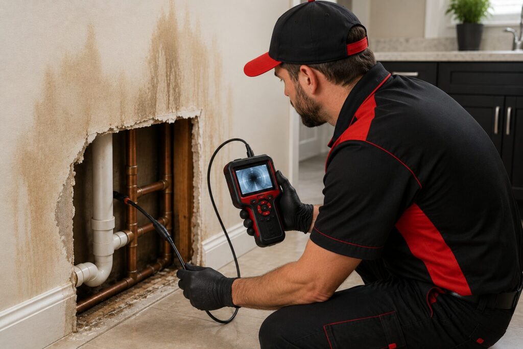 Plumber inspecting plumbing with diagnostic equipment - Perfection Plumbing